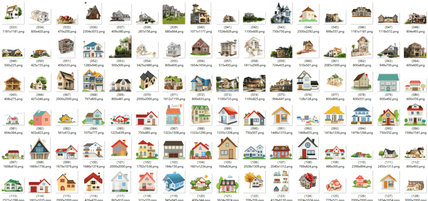 PNG透明格式 卡通手绘别墅房子别墅213个