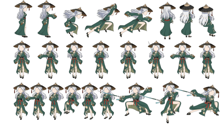 AN人物带万能动作，绿衣女剑客