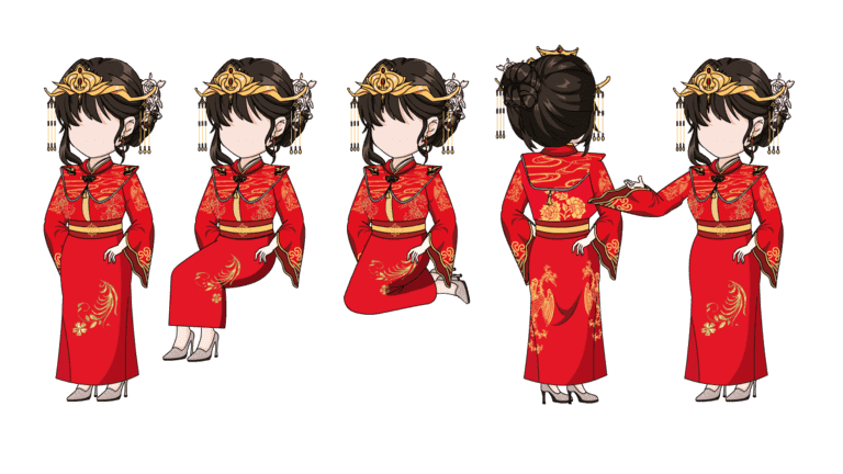 AN人物带万能动作，新娘中式婚纱