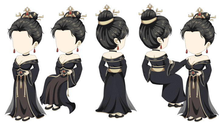 AN人物带万能动作，黑衣美女